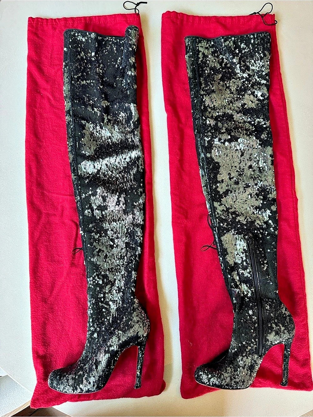 Christian Louboutin Louise 100 Black Sequin Over-The-Knee Boots